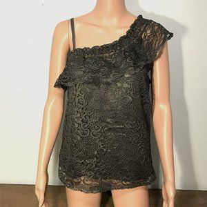 Maurices Womens Blouse Shirt Size S Gray One Shoulder Spaghetti Strap Top Lace